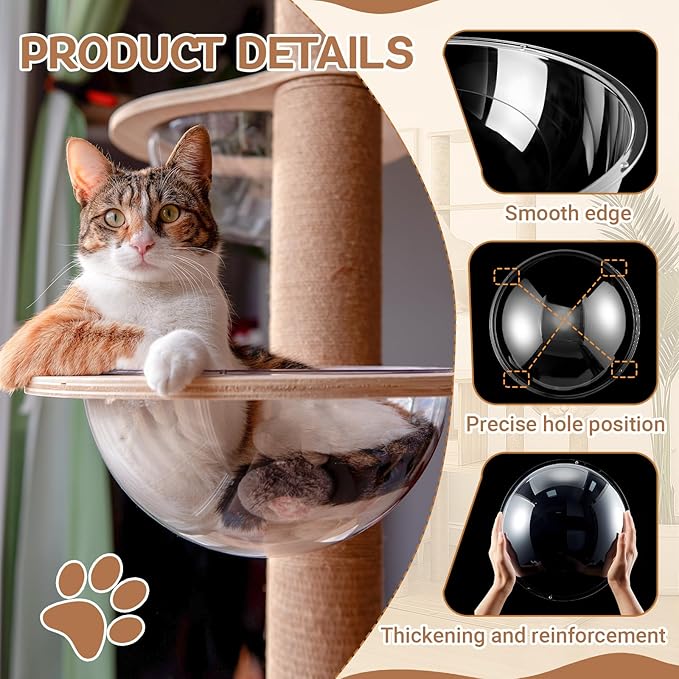 Yalikop 3 Pcs Acrylic Dome Cat Bubble, 12.6" Space Transparent Capsule Cover Clear Plastic Dome Bed Replacement for Cat Tree/Window Perch, DIY Nest Accessories for Hammock Tree Shelves Peek