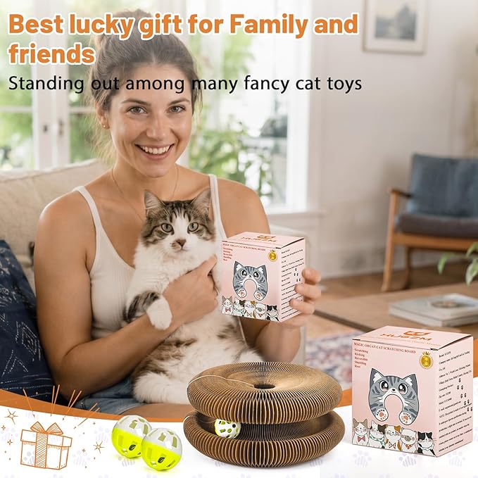 Kitty Kurls Cat Scratcher Toy, Magic Organ Cat Scratching Board Toy for Physical Exercise, Interactive Cardboard Cat Toy for Indoor Kittens/Cats Relieve Boredom, Gray/Brown, S