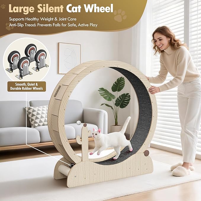 ZENY Cat Exercise Wheel, 43inch Cat Treadmill for Indoor Cats, Cats Running Wheel with Updated Enhanced Base and Carpeted Runway for Cat's Fitness