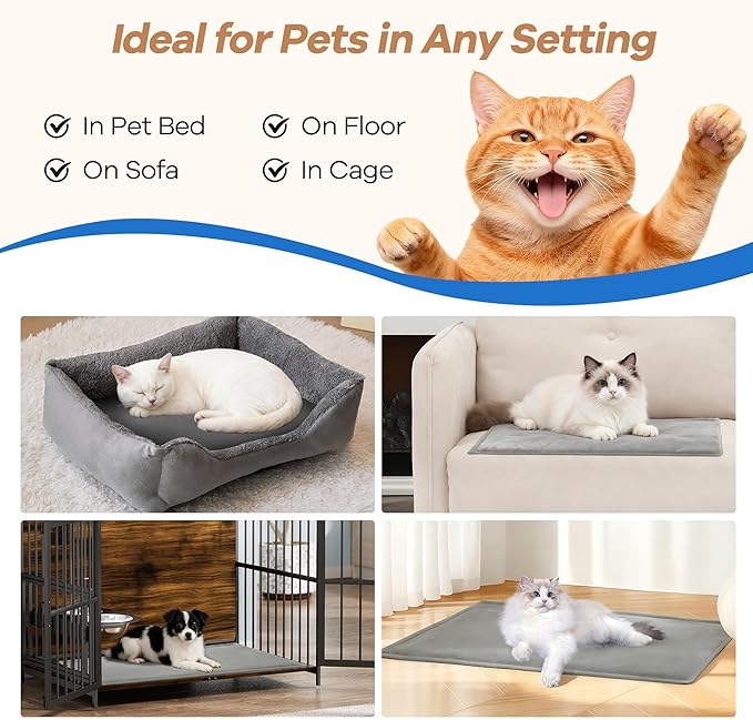 Cat Heating Pad for Bed Warming: Large Electric Heated Mat for Pets 30"x13.77" Self-Warming Heat Blanket for Small Dogs Kittens Animal Houses with Removable Washable Cover for Indoor Barn Use