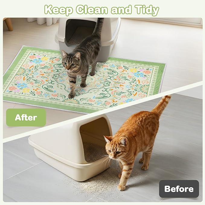 Washable Cat Litter Mat 28"x20" with Non-slip Bottom Waterproof Litter Box Mat Easy to Clean Litter Trapping Mat for Kitty
