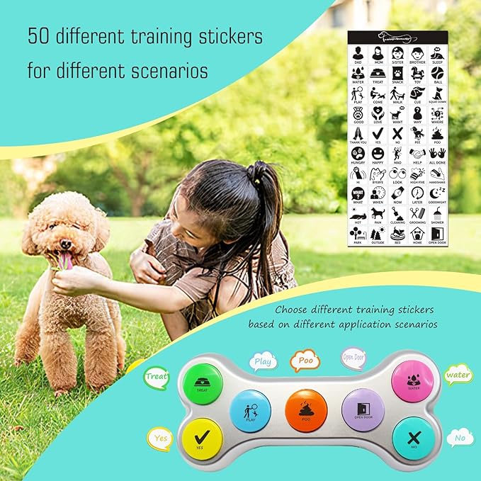 Dog Buttons for Communication, 7pcs Recordable Talking Buttons Set with Scene Stickers, Pet Training Buttons for Puppy Small Dogs & Cats Black Color (Battery Included)
