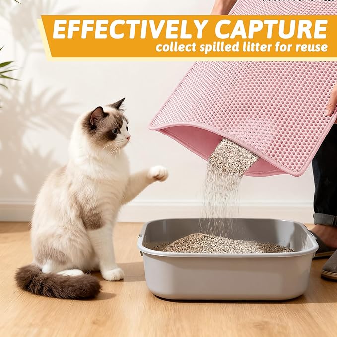 Pieviev Cat Litter Mat Double Layer Waterproof Urine Proof Trapping Mat 1 Pack (Pink, 30x24 Inch (Pack of 1))