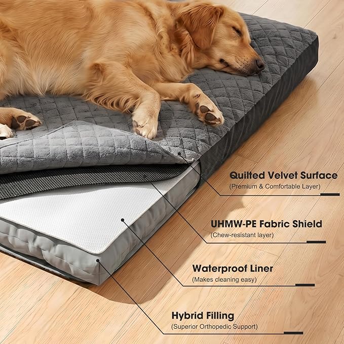 GASUR Indestructible Chew Proof Dog Beds for Large Sized Dogs, Durable Extra Large Dog Ded for Aggressive Chewers,Waterproof Washable Dog Deds for Crate Couch with Removable Cover (Grey, XL, 41"x27")
