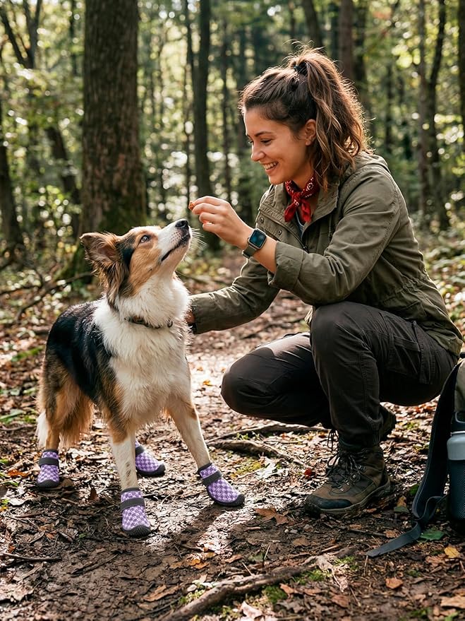 Dog Shoes Breathable Non-Slip Outdoor Booties for Small Medium Dogs, Pet Boots Paw Protector for Hot Pavement Hardwood Floors (Purple, X-Small)