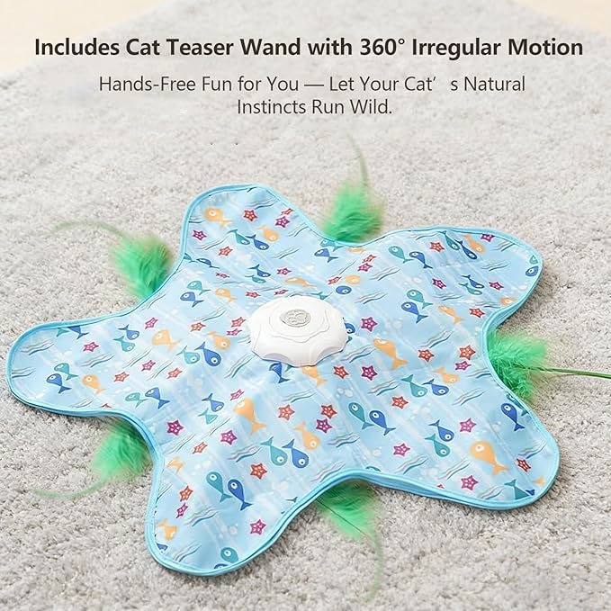 Automatic Interactive Cat Toy Hide and Seek Electric Toy with Feather Wand Bird Sounds Touch Activated USB Rechargeable Play Mat for Indoor Cats Self Play Exercise for Kittens and Cats
