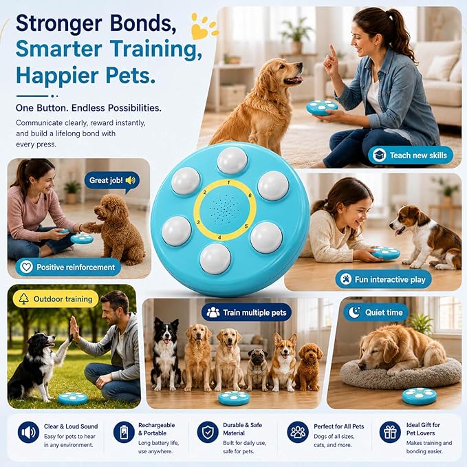 6-in-One Voice Recording Button, Dogs cat Talk& Speaking Buttons for Communication Pet Animal Training Buzzers, Classroom Fluent Answer 30 Second Record & Playback, Funny Gift for Study Office Home