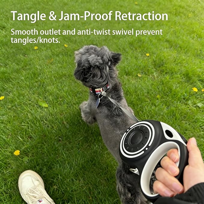 Retractable Dog Leash for Medium & Large Dogs up to 80 lbs, One-Handed Brake, 180kg Strong Nylon Tape, Tangle Free, Anti-Slip Handle (M & L Size) (Black Grey, M-4M)