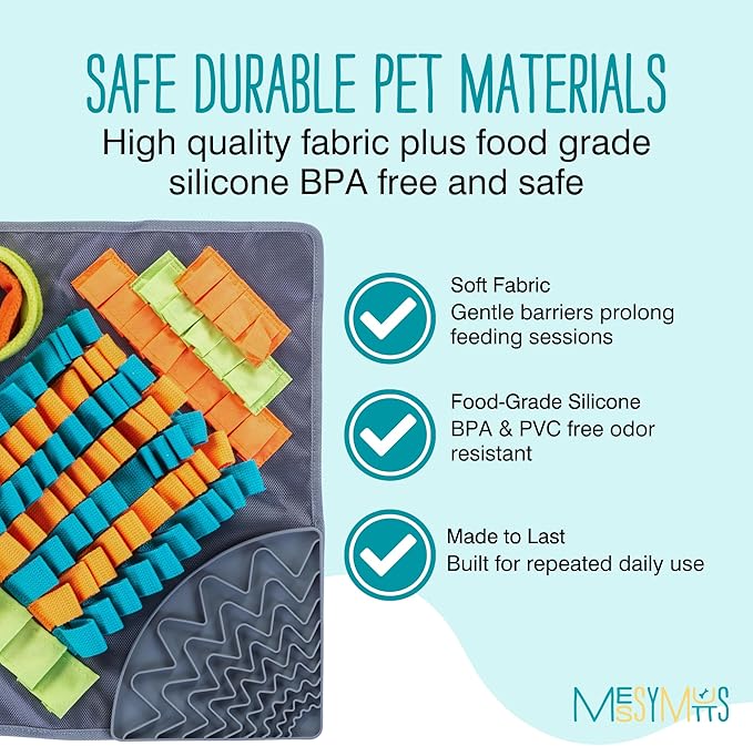 Messy Mutts Square 16" x 16" Forage and Lick Mat with Non-Slip Suction Cups | Stimulating Sniffing Interactive Puzzle for Dogs | Silicone Triangle Licking