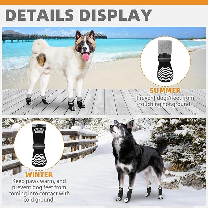 KOOLTAIL Non-Slip Dog Socks for Hot Pavement to Prevent Licking Paws,Dog Grippy Boots&Paw Protector with Reflective Straps, Non Twist Dog Shoes for Hardwood Floors for Small Medium Large Senior Dogs