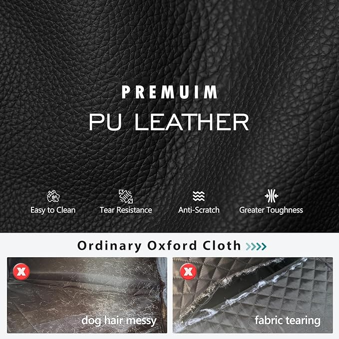 Btefd Back Seat Extender for Dogs Upgraded Anti-Scratch PU Leather, Hard Bottom Dog Car Seat Cover for Back Seat, Backseat Extender for Dogs, Waterproof Dog Hammock for Car, SUV, Small Truck, Black