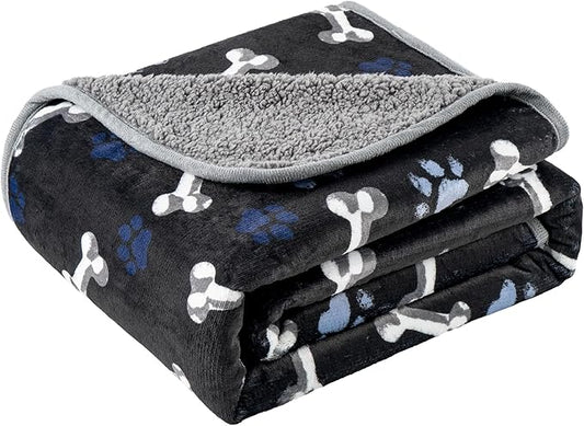 Waterproof Dog Blankets Pet Blanket, 30"x40" Cat Blanket for Indoor Cats, Soft Fluffy Sofa Car Bed Protector, Reversible Sherpa Fleece Puppy Blanket for Small Medium Dogs(Navy Paws)