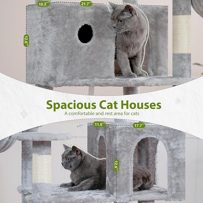 Gitelsnour Tall Cat Tree, Large Cat Tower for Adult Cats, 80.7'' (205cm) Heavy-Duty Cat Tree House for Indoor Cats 20 lbs+ with Scratching Posts, 2 Top Perches/Condos, Hammcok, Light Gray GCT034W