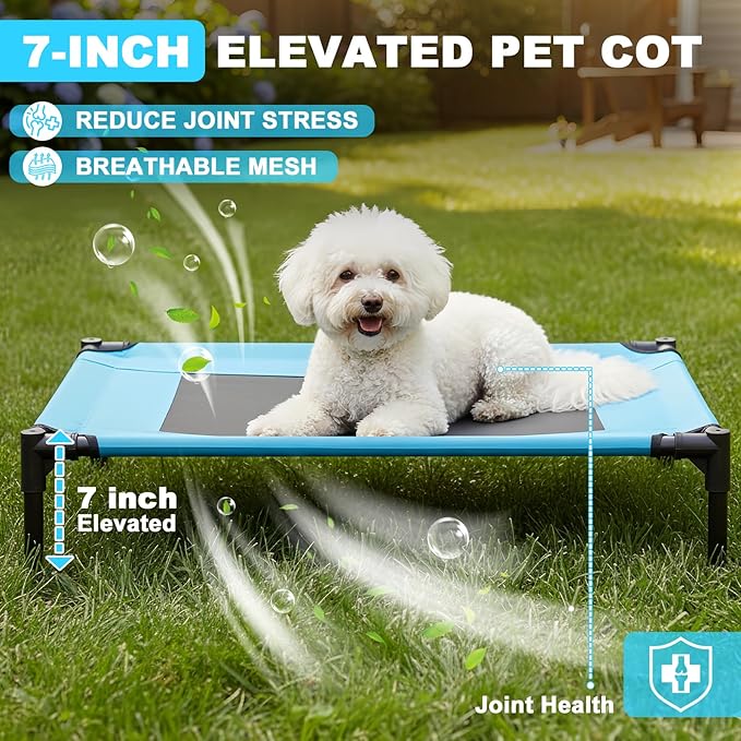 S/M/L Outdoor Elevated Dog Cot with Canopy & Side Shade for Camping Small Medium Dogs (Carry Bag), Portable Cooling Raised Dog Bed