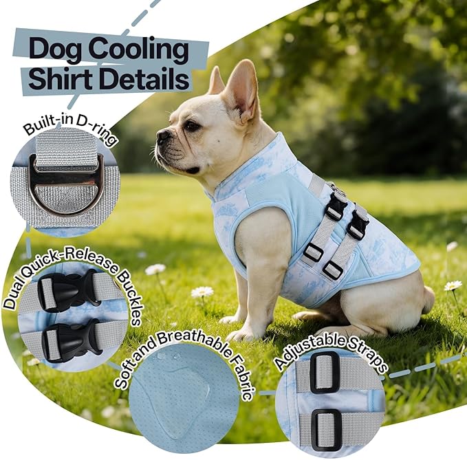 DORA BRIDAL Dog Cooling Vest for Summer, Lightweight Breathable Mesh Cooling Jacket with Harness, Soft Pet Cooler Shirt for Large Dogs, UV Protection for Beach Hiking Walking -XL, Blue