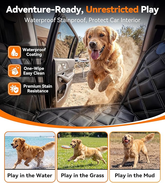 Rorhxia Dog Seat Cover for Backseat, [Ultimate Safe, Comfortable and Large Space] Waterproof 600D Heavy Duty Dog Car Hammock, Release Passenger Seats, Fits Sedan/SUV/Truck, Large Dog Friendly, L
