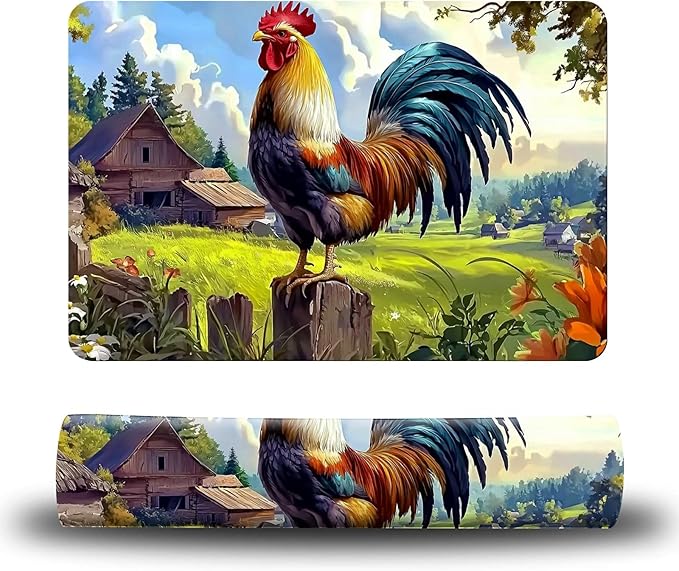 Dog Food Mat, 15.7" x 23.6" Absorbent Pet Feeding Mat for Food and Water, Waterproof Diatom Mud Pet Placemat with Non-Slip Rubber Backing, Easy Clean Cat Bowl Mat for Floors - Village Rooster