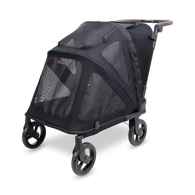 WonderFold PF Luxury FlatFold Pet Stroller Designed for Comfortable Elevated Everyday Walks - Black, Medium (Up to 66 lbs)
