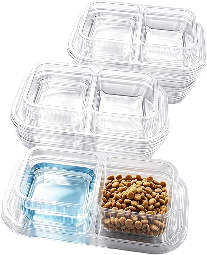 100 Pcs Disposable Pet Bowls, Plastic Double Dish, Anti-Ant, No Spill, Non-Slip, for Outdoor Small and Medium Dogs and Cats