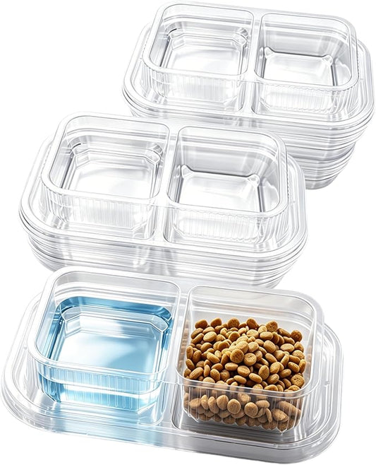 100 Pcs Disposable Pet Bowls, Plastic Double Dish, Anti-Ant, No Spill, Non-Slip, for Outdoor Small and Medium Dogs and Cats