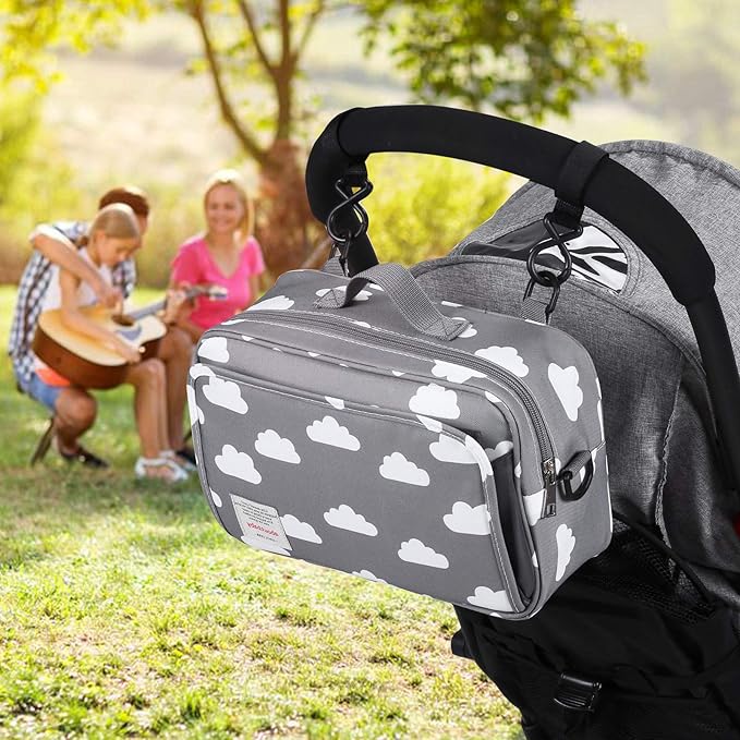 GOGOSO Small Diaper Bag, Stroller Organizer Bags for Baby with Insulated Pocket, Stroller Hooks and Adjustable Strap,Universal Mini Diaper Tote Bags Fit All Strollers, Gray