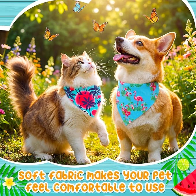 Sanwuta 120 Pcs Summer Bandanas for Dogs Bulk Hawaiian and Fruit Dog Triangle Bandanas Washable Pet Scarves Adjustable Bibs for Small and Medium Pets, 30 Styles