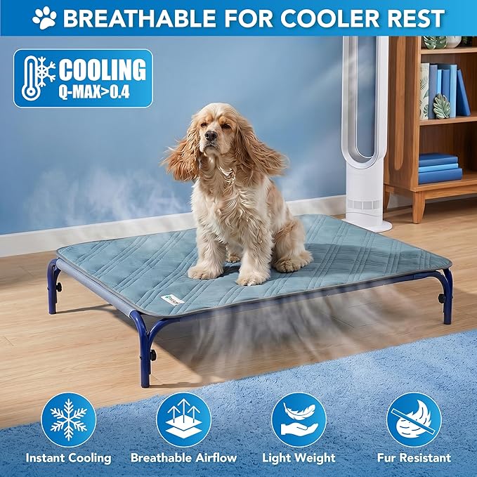 PetAmi Dog Cooling Mat, Waterproof Self Cooling Dog Pad with Non-Slip Backing, Q-Max >4.0 Pet Cooling Mat for Crate, Couch, Kennel & Car, Indoor Outdoor Summer Use, Light Blue, 60x80
