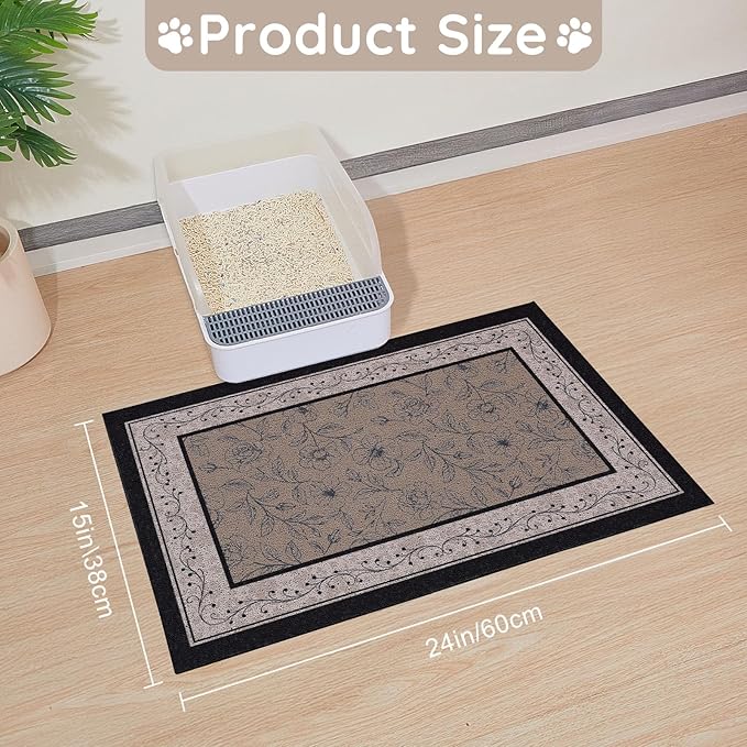 Cat Litter Mat Trapping Rug 24"x15",Litter Box Mat for Floor, Non-Slip Waterproof Backing, Soft Mesh Easy to Clean Pet Mat for Cat, Brown