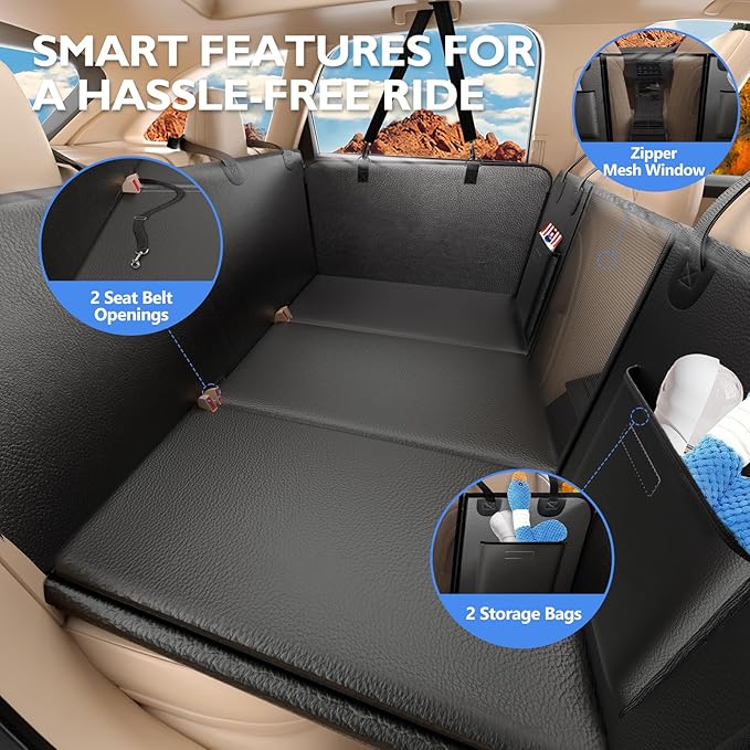 Back Seat Extender for Dogs-Large Space, Hard Bottom Egg Crate Foam Soft Dog Car Seat Cover Holds 420lbs, Sturdy Backseat Extender, Waterproof Pet Car Bed Dog Hammock for Car, SUV, Truck