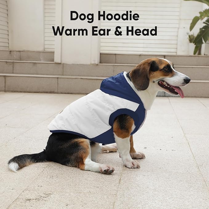 Vecomfy Fleece Lining Extra Warm Dog Hoodie in Winter for Medium Dogs Jacket Pet Coats with Hooded,Beige and Blue L