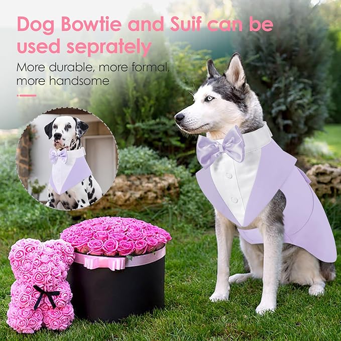 AOFITEE Dog Tuxedo Formal Dog Suit and Bandana Set, Gentle Dogs Wedding Party Suit Bow Tie Shirt, Tuxedo for Medium Dogs Costume Outfit with Detachable Bowtie Collar for Christmas Halloween Dress Up