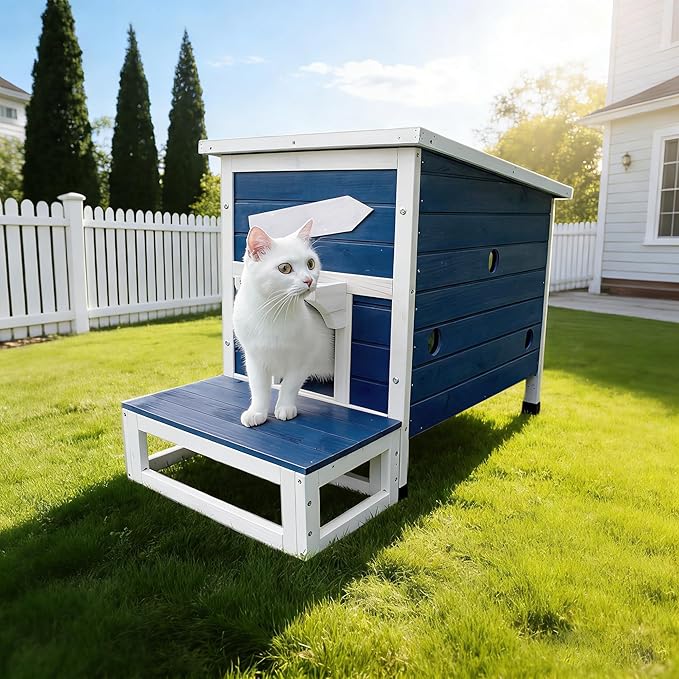 Rockever Outdoor Cat House, Large Outdoor Houses for Feral Cats Wooden Outside Cat Shelter Weatherproof with Escape Door
