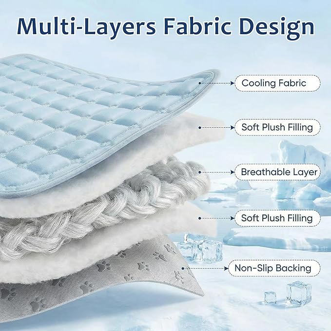 FunFurry Cooling Mat for Dogs，59"X40" Extra Large Pet Pad，Q-Max>0.5 Rapid Cooling Dense Weave Fabric，Washable Kennel Mat with Non-Slip Bottom (Light Blue, XXL)