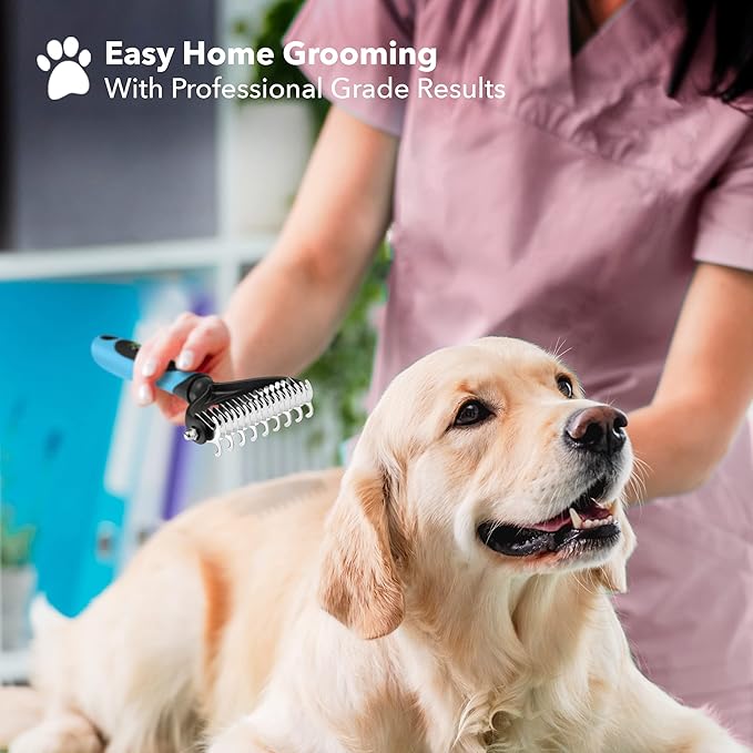 BOSHEL Dematting Comb for Dogs, Undercoat Rake, Cat Deshedding Tool, Dematting Brush for Pets