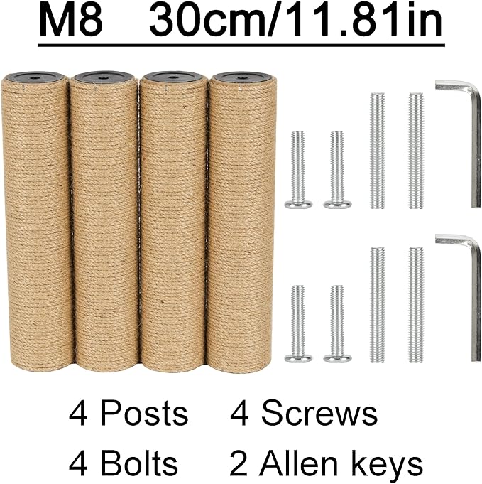 4Pcs 6.8cm 2.7in Diameter Cat Tree Scratching Post Replacement Jute (30cm/11.81in, M8)