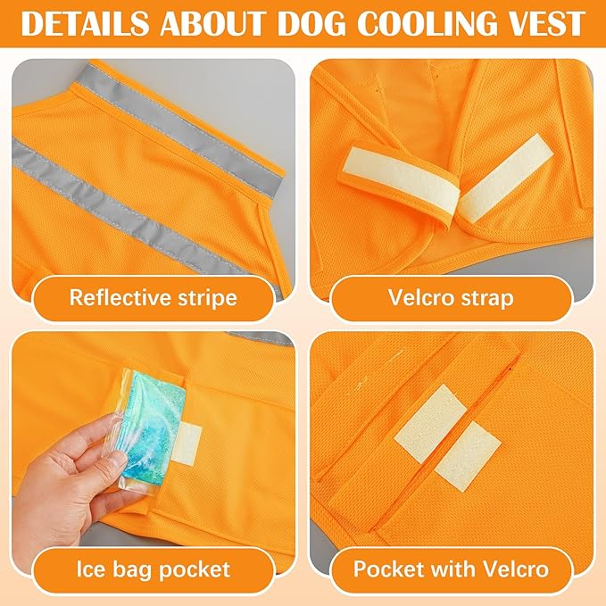 Aliceset 2 Pcs Dog Cooling Vest with 4 Recyclable Ice Pack Summer Outdoor Dog Cooling Harness Shirt Adjustable Pet Cooler(Orange,Medium)