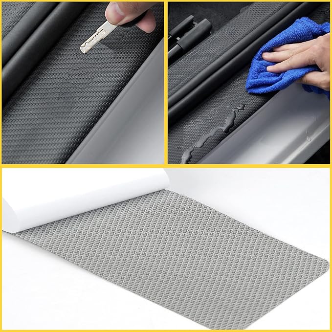 Door Sill Plate Protectors for Car - Rear Bumper Protector Guard, Universal Door Entry Guards Sill Scuff Cover Panel Step Protector, Trunk Door Entry Guards, Carbon Fiber, 9pcs/Set