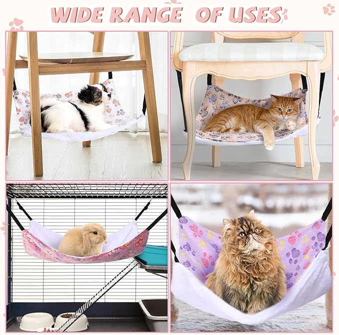 Geelin 4 Pcs Cat Hammock for Cage Soft Hanging Pet Hammock Bed with Adjustable Straps and Metal Hooks Double Sided Bed for Large & Small Cats Ferret Rat Sugar Glider(Paw,20 x 24 Inch)