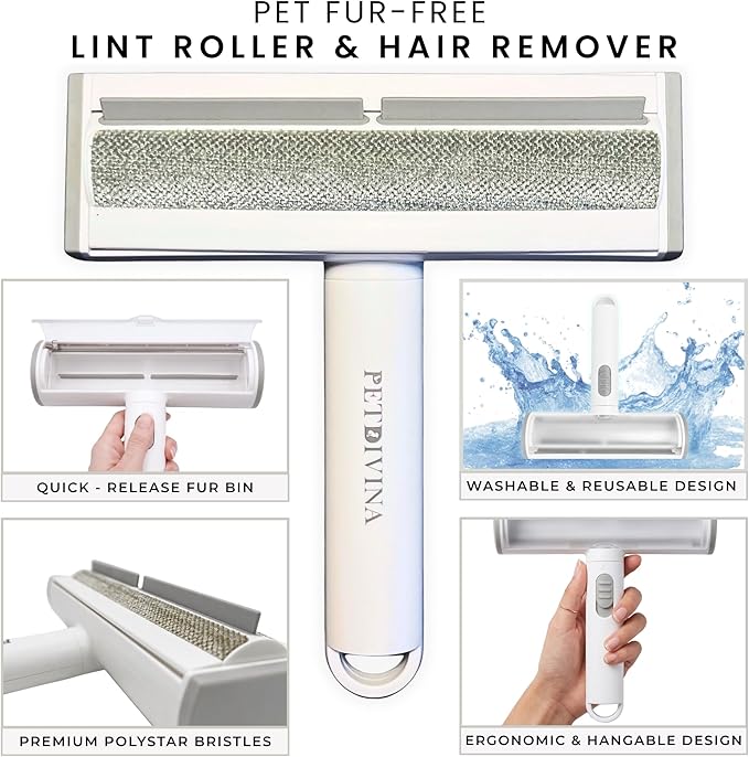 Pet Hair Remover, 4PCS — Cat & Dog Reusable Lint Roller, Deshedding Brush, Dematting Undercoat Rake & Grooming Comb for Couch, Carpet, Bed, Clothes, Furniture & Car Seat