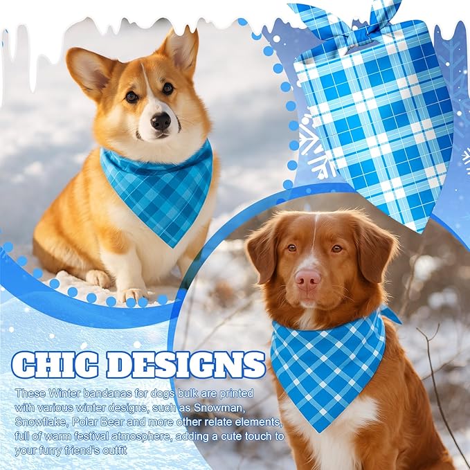 Abbylike 100 Pcs Plaid Dog Bandanas Bulk Blue Checkered Bandanas for Dogs Triangle Kerchief Bibs Scarf Set for Pet Holiday Party Costume Photo Props Accessories Pet Shops, 25 Styles