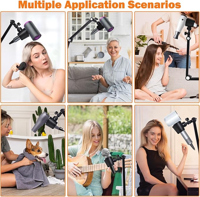 Hair Dryer Stand, Multi Angle Adjustable Blow Dryer Stand Hands Free with Universal Clamp - Allow You to Dry Hair Hand Freely