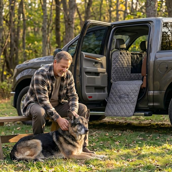 Truck Seat Cover for Dogs with Flip-Up Rear Seats 100% Waterproof Heavy Duty Pet Floor Hammock with Mesh Visual Window Senior Dog Friendly & Nonslip Fits Ford F150,F250 RAM 1500,Silverado