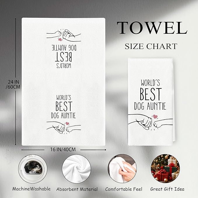 Dog Auntie Kitchen Towels - Dog Lovers Gifts for Aunt, World's Best Auntie Decorative Hand Towels Dish Towels for Bathroom Kitchen 16x24 Inch