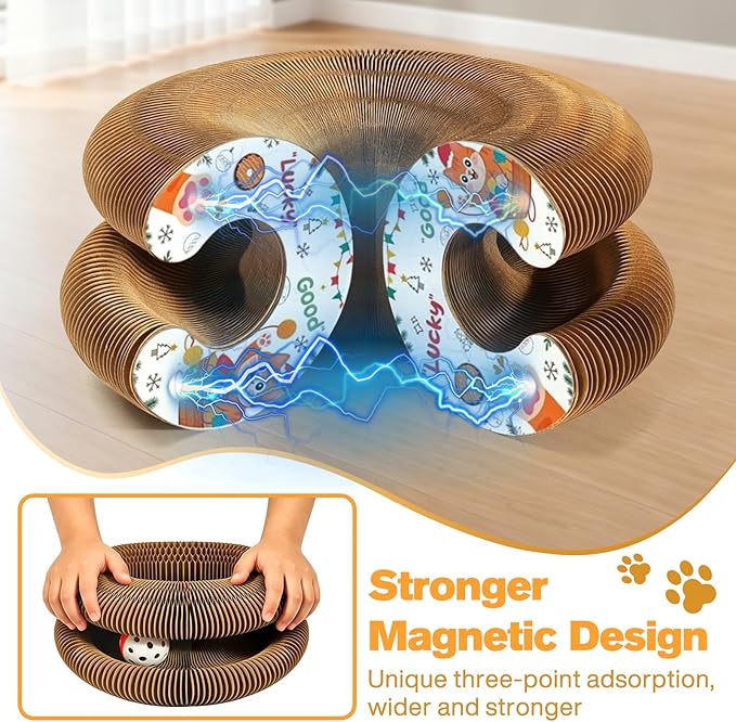 Magic Organ Cat Scratcher Boards with 2 Balls & 1 Interactive Cat Feather Toy, Foldable Recyclable Accordion Cats Toy with Ball and Track Adventure, Cat Scratching Pad