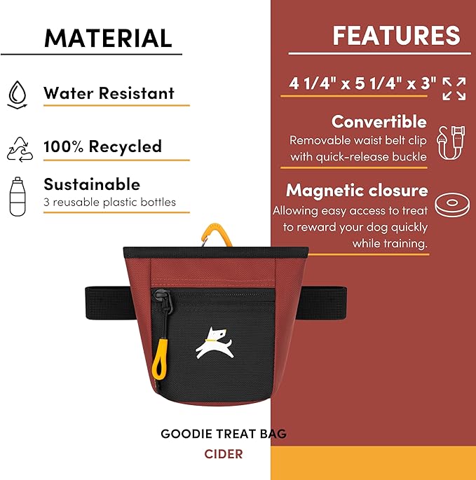 OllyDog Goodie Treat Bag, Dog Treat Pouch, Waist Belt Clip for Hands-Free Training, Magnetic Closure, Dog Training and Behavior Aids, Three Ways to Wear (Cider)