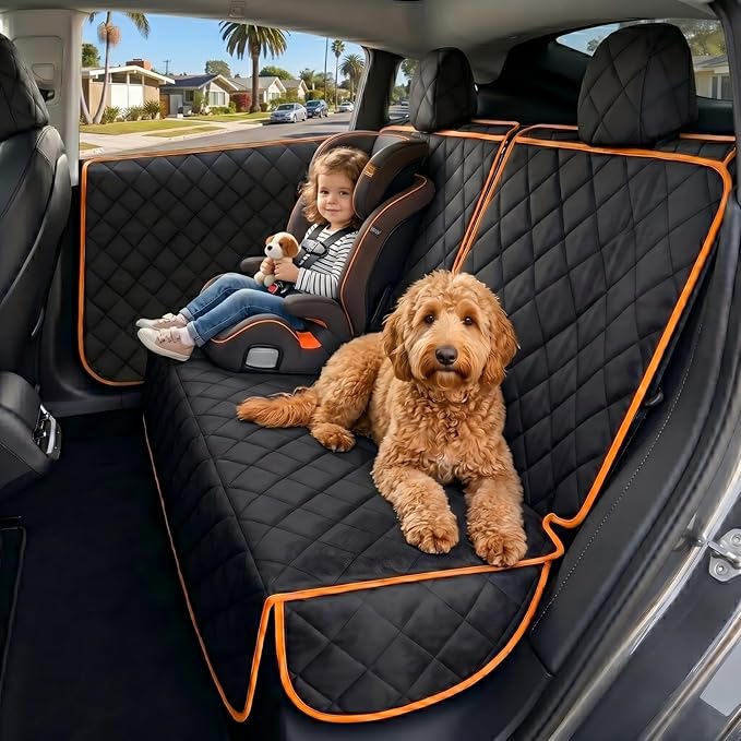 Back Seat Cover for Tesla Model Y/3 with 2 PCS Door Protector Easy to Install Rear Seat Protector for Kids/Dogs Protects Car Seat from Messes No Chemical Smell Bench Seat Cover for Model Y/3