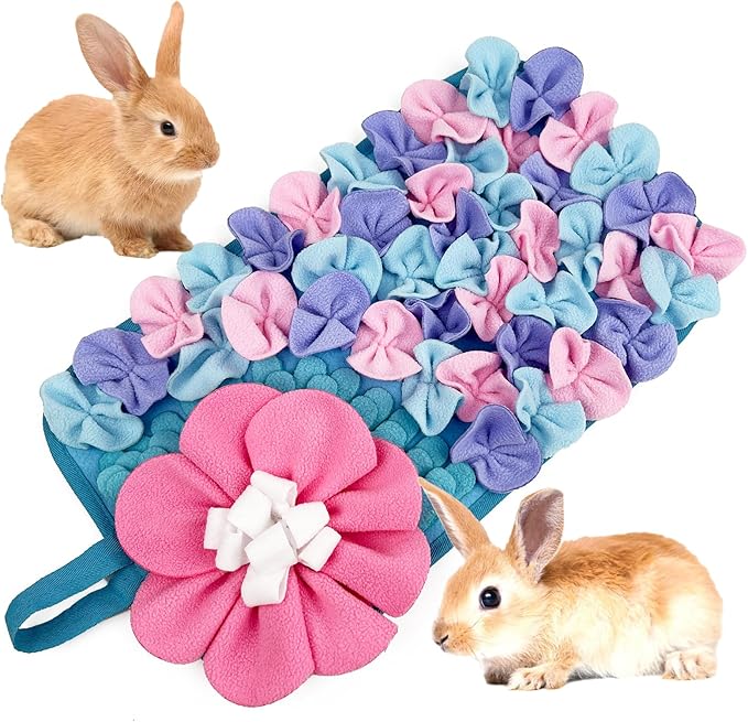 Small Animals Foraging Mat – Cute Rabbit Feeding Mat with Fun Design, Slow Eat Durable Fleece Pad for Rabbits, Hamsters, Guinea Pigs (Macaron Color)