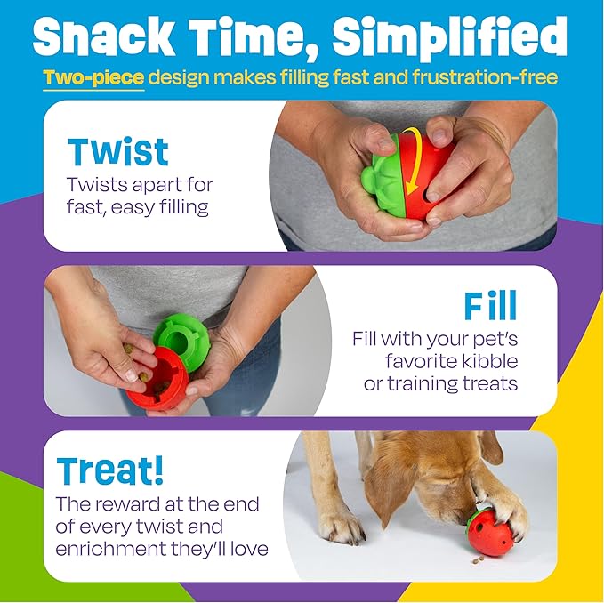 Brightkins Tough & Tumble 2 Piece Strawberry Treat Dispenser - Interactive Dog Toys, Treat Dispensing Dog Toys, Slow Feeders for Dogs, Puppy Training Tools, Puzzle Toy for Dogs, Enrichment Pet Toy