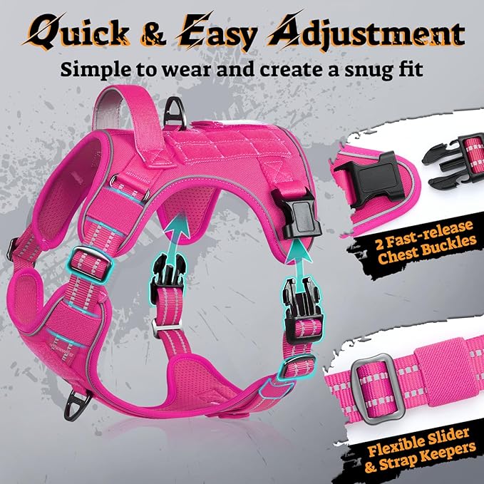 rabbitgoo Tactical Dog Harness for Large Dogs No Pull Adjustable Military Vest with Handle MOLLE Reflective Heavy Duty Dog Vest for Walking Training Hunting Outdoor Working Medium Size Dog Rose Red M