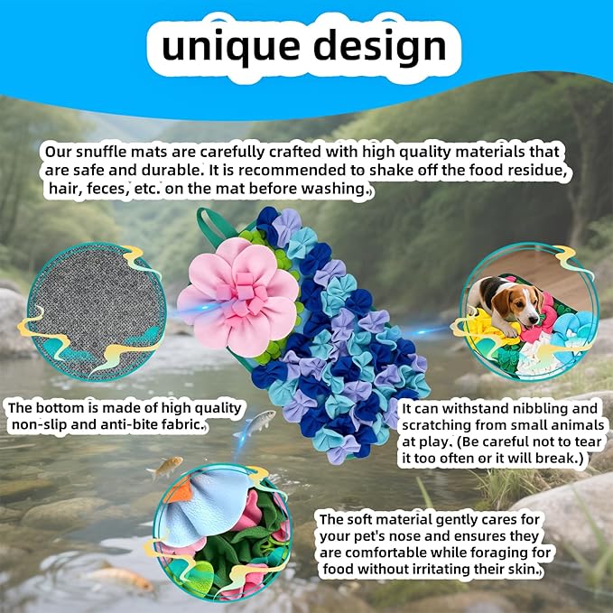 Snuffle Mat for Dogs, Snuffle Mat for Cats Rabbit Foraging Mat Interactive Feed Game Puzzle Toy for Rabbit Bunny Guinea Pigs Chinchillas Ferrets Feeding Mat Bedding Cage Accessories Blue-Purple